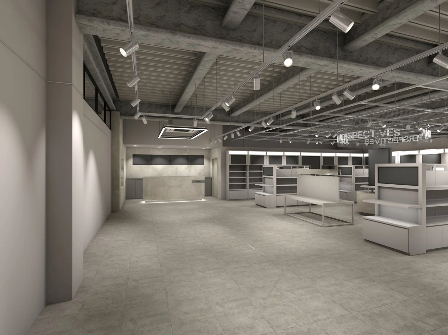 モダンでミニマリストなデザインの空の店舗またはショールーム