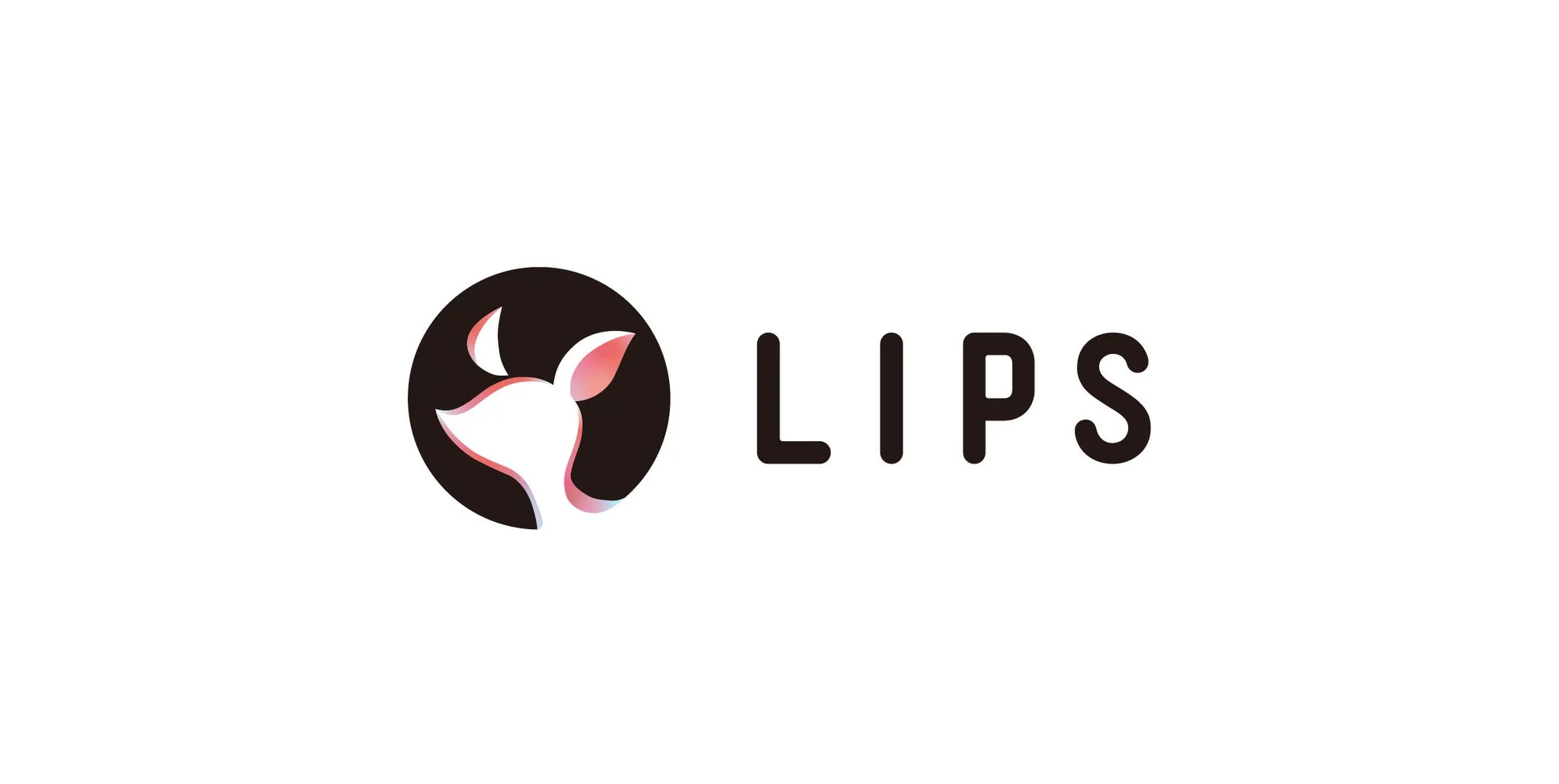 白地に「LIPS」という文字と、黒い円の中にピンクと白のグラデーションで描かれた横向きの鹿の頭部が配置されたロゴマーク