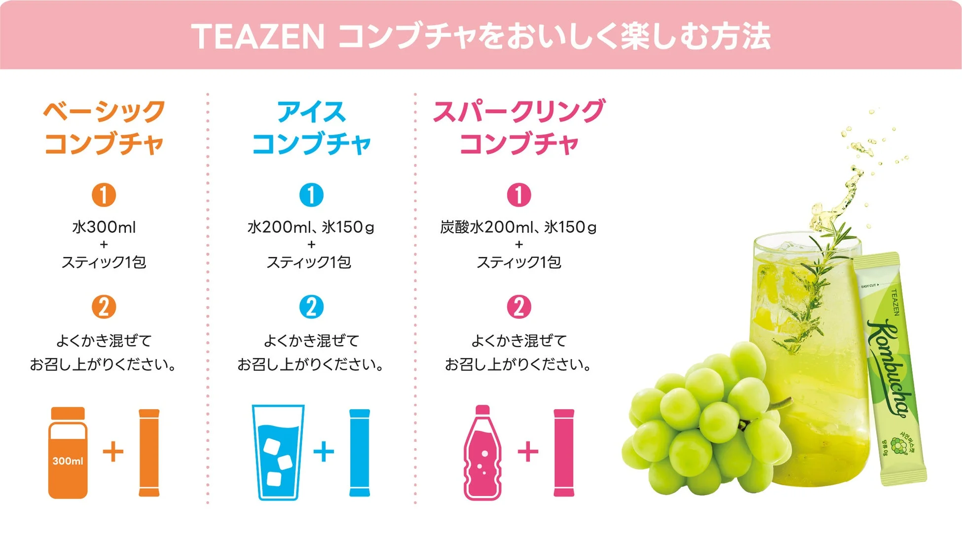 TEAZENコンブチャの飲み方