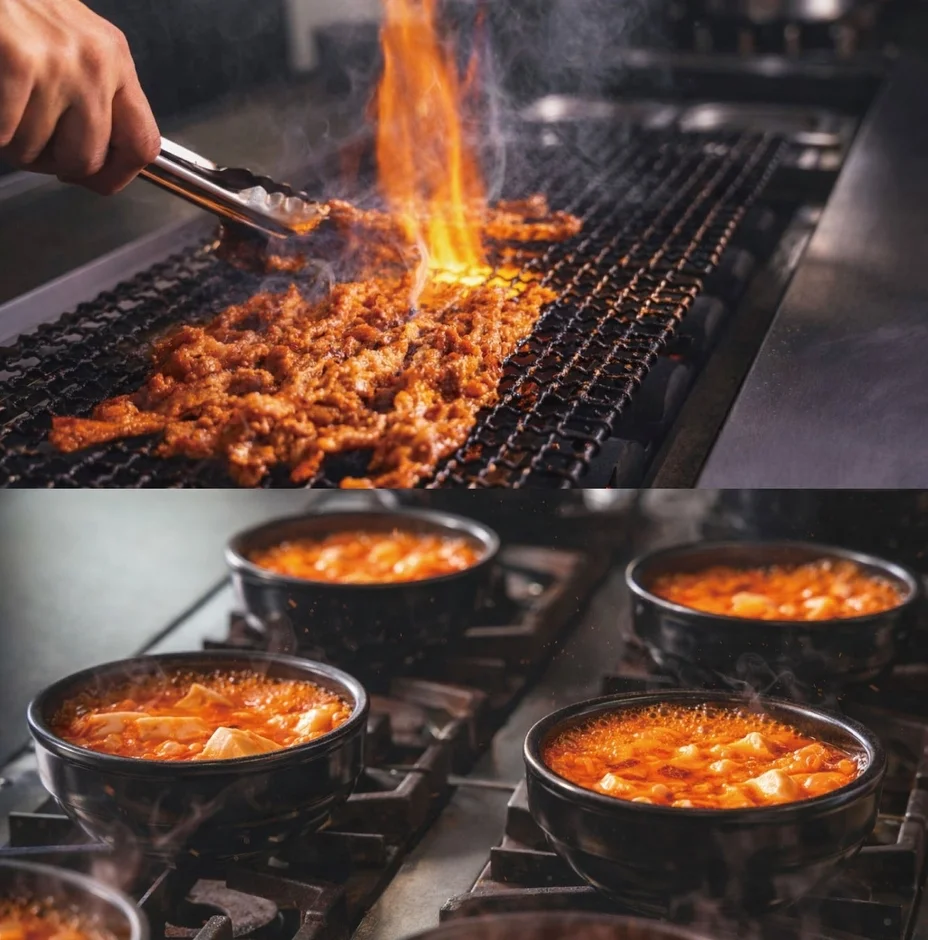 韓丼の調理風景
