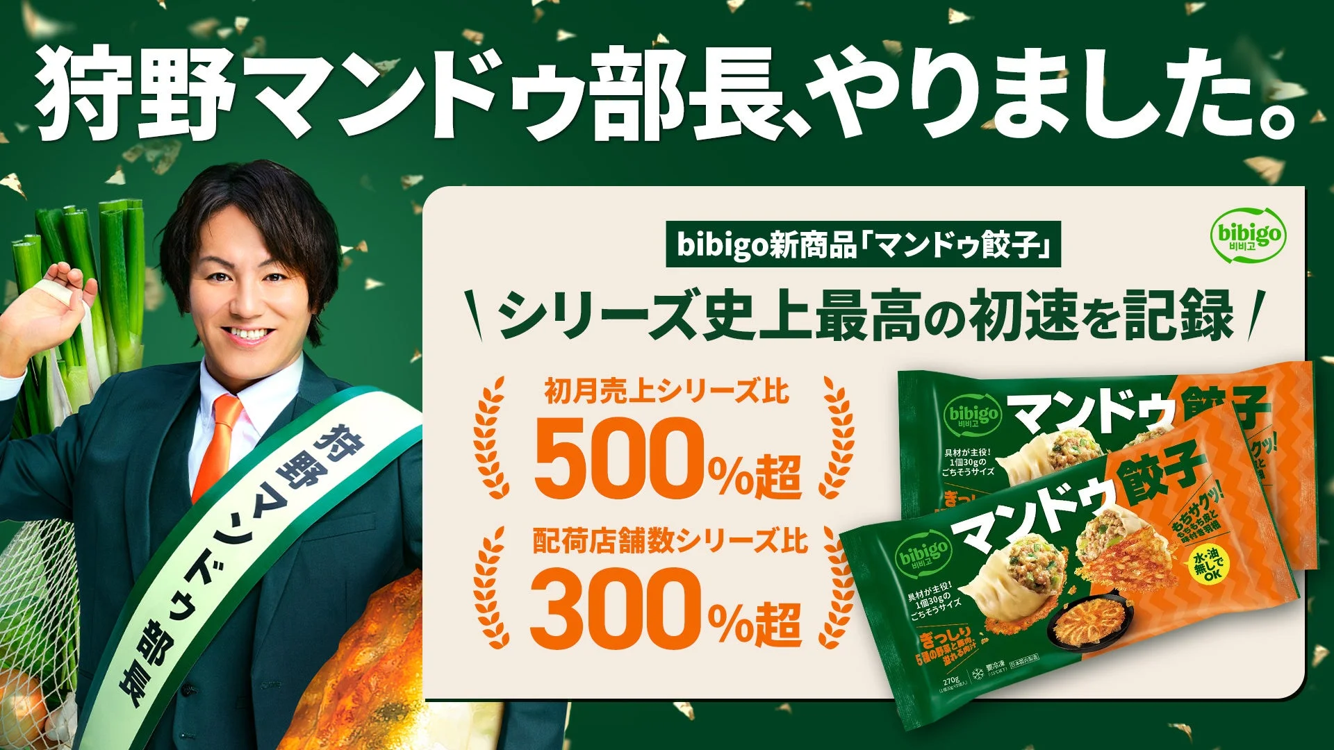 狩野マンドゥ部長、やりました。bibigo新商品「マンドゥ餃子」シリーズ史上最高の初速を記録!